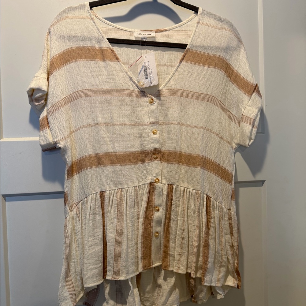 Blu Pepper Cream and Brown Striped Blouse